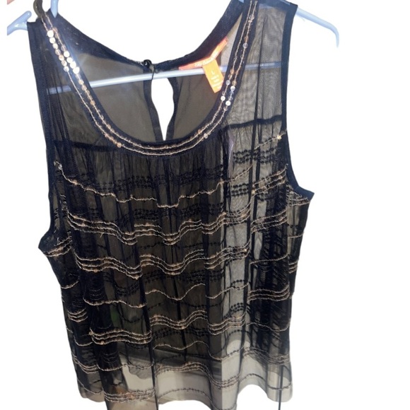 NWT!! C&V Chelsea & Violet Top Black Sheer Gold Sequin Sleeveless Blouse - Picture 4 of 10